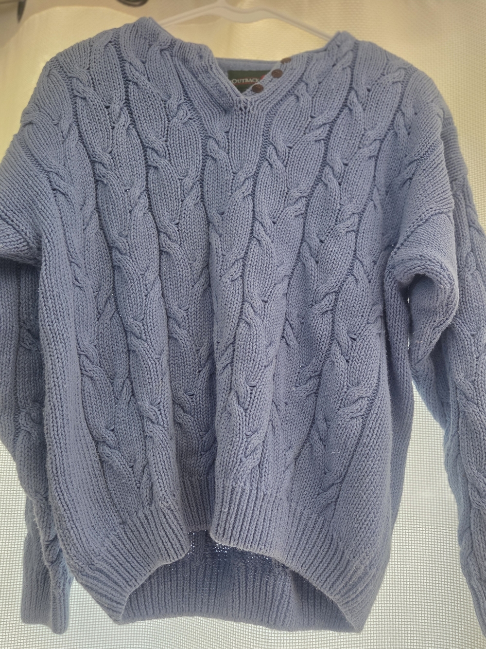 Outback Red Light Blue Cable Knit Cardigan With shoulder pads